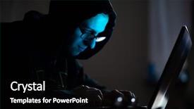  Presentation with computer hacker - Presentation consisting of hooded computer hacker stealing information background and a black colored foreground