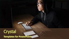  Presentation with computer hacker - Audience pleasing slides consisting of hooded computer hacker stealing information backdrop and a tawny brown colored foreground