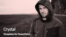  Presentation with iceland - Colorful PPT theme enhanced with hooded man portrait in barren backdrop and a dark gray colored foreground