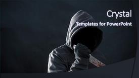  Presentation with cyber crime code on dark - Presentation theme having hooded man with bloody knife background and a wine colored foreground