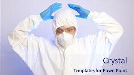  Presentation with professional - PPT theme having hooded suit for bio-hazard background and a sky blue colored foreground