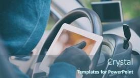  Presentation with security systems - PPT layouts with hooded thief tries to break the car's security systems with tablet hacking modern car concept background and a ocean colored foreground