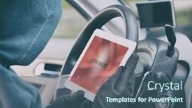 Presentation with security systems - Theme having hooded thief tries to break the car's security systems with tablet hacking modern car concept background and a ocean colored foreground