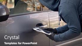  Presentation with security systems - Presentation theme with hooded-thief-tries-to-break background and a dark gray colored foreground