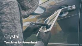  Presentation with security systems - Audience pleasing PPT theme consisting of hooded-thief-tries-to-break backdrop and a dark gray colored foreground