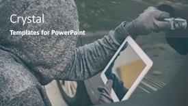  Presentation with security systems - PPT theme enhanced with hooded-thief-tries-to-break background and a gray colored foreground