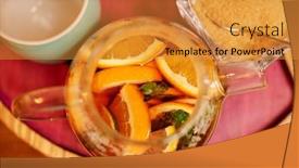  Presentation with glass teapot - Colorful PPT layouts enhanced with hookah-bar-tonic-drink backdrop and a gold colored foreground