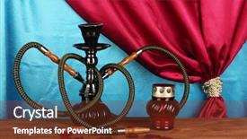  Presentation with hookah - Slides with hookah on a wooden table on a background of curtain close-up background and a tawny brown colored foreground
