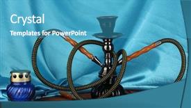  Presentation with blue curtain - Cool new slide set with hookah-on-a-wooden-table backdrop and a teal colored foreground