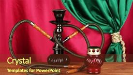  Presentation with hookah - PPT layouts having hookah on a wooden table on a background of curtain close-up background and a tawny brown colored foreground