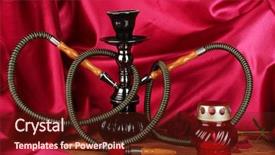  Presentation with red curtain - Amazing presentation design having hookah on a wooden table on a background of red curtain close-up backdrop and a tawny brown colored foreground