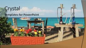  Presentation with turkish restaurant - Beautiful presentation featuring resort food boat - two traditional turkish waterpipes nargile backdrop and a light blue colored foreground