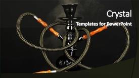  Presentation with hookah smoke - Audience pleasing PPT theme consisting of steel pipelines valves and ladder backdrop and a ocean colored foreground