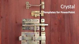  Presentation with red garage door red metal - Presentation design enhanced with hooks in wooden door background and a tawny brown colored foreground