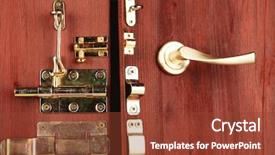  Presentation with open door - Cool new slide deck with hooks in wooden open door backdrop and a tawny brown colored foreground