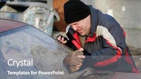  Presentation with hooligan - Presentation theme with smashed up car - hooligan smashing windshield background and a gray colored foreground