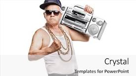  Presentation with hip hop - PPT layouts enhanced with music rapper - mature man in hip-hop outfit background and a white colored foreground