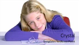  Presentation with school kids - PPT theme with teach kids decipline - school girl portrait on white background and a  colored foreground