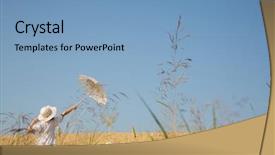  Presentation with dreams - Theme having hope dreams and future concept with blue sky background and a little girl holding a parasol walking in a wreath field background and a teal colored foreground