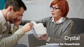  Presentation with depressed - Presentation featuring hope empathy - depressed man visiting his psychologist background and a dark gray colored foreground