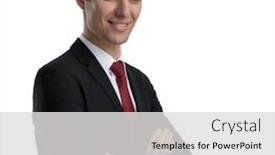  Presentation with hopeful - Theme having hopeful businessman holding his arms crossed and wondering while wearing a black suit and red tie standing on white studio background background and a light gray colored foreground