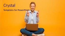  Presentation with lady - PPT theme enhanced with hopefull - image of cute young lady background and a  colored foreground