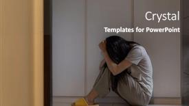  Presentation with sad woman - PPT theme with hopeless-woman-sit-on-floor background and a gray colored foreground