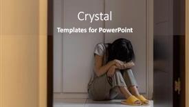  Presentation with sad woman - Presentation having hopeless-woman-sit-on-floor background and a gray colored foreground
