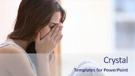  Presentation with depressed - Cool new PPT theme with hopelessness - depressed young woman on light backdrop and a sky blue colored foreground