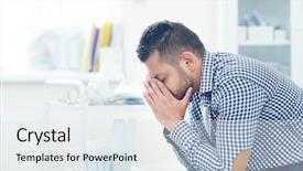  Presentation with upset - PPT layouts with hopelessness - profile view of upset young background and a sky blue colored foreground