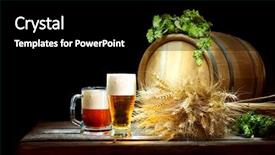  Presentation with beer - Theme consisting of hops plant - beer concept wooden barrel background and a black colored foreground