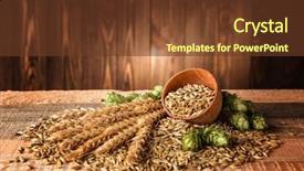  Presentation with beer hops - PPT theme enhanced with hops plant - beer ingredients on wooden background background and a tawny brown colored foreground