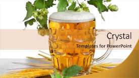  Presentation with craft beer ingredients for malting - Amazing PPT theme having hops plant - beer on white background backdrop and a gold colored foreground