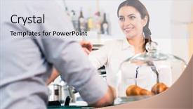  Presentation with waitress - Slide deck with horeca - beautiful waitress serving male customer background and a lemonade colored foreground