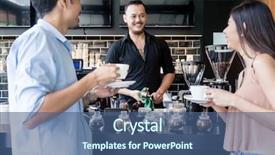 Presentation with customers - Beautiful PPT theme featuring horeca - friendly asian young bartender cleaning backdrop and a ocean colored foreground