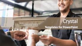  Presentation with coffee shop - Cool new PPT layouts with horeca - friendly bartender serving espresso coffee backdrop and a coral colored foreground