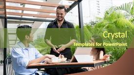  Presentation with waiter - Audience pleasing slide set consisting of horeca - friendly young waiter talking backdrop and a tawny brown colored foreground