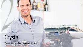  Presentation with confident - Presentation theme having horeca - portrait of confident young man background and a lemonade colored foreground