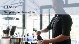  Presentation with cup coffee - Audience pleasing slide deck consisting of horeca - side view of a young backdrop and a light blue colored foreground