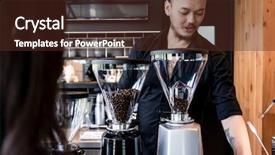  Presentation with coffee shop - Slides with horeca - young dedicated barista preparing coffee background and a tawny brown colored foreground