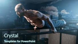  Presentation with competition gymnastics exercises on balance - Audience pleasing presentation design consisting of balance exercises on gymnastic bar backdrop and a wine colored foreground