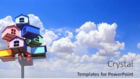  Presentation with banner blue - Amazing presentation theme having horizontal-banner-with-colorful-nesting backdrop and a light blue colored foreground