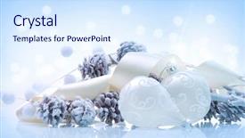  Presentation with holiday - PPT theme consisting of horizontal blue ribbons - christmas holiday decorations bauble background and a sky blue colored foreground
