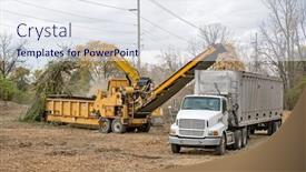  Presentation with deforestation - Theme having horizontal-grinder-mulching-felled-trees background and a sky blue colored foreground