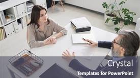  Presentation with woman office desk - Audience pleasing slides consisting of horizontal-high-angle-view-shot backdrop and a dark gray colored foreground