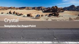  Presentation with cracked pavement concrete broken road - PPT theme enhanced with horizontal lines - cracked desert road canary island background and a coral colored foreground