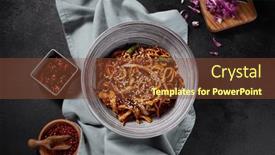  Presentation with fried chicken - Slides featuring horizontal-overhead-shot-displaying-stir background and a  colored foreground