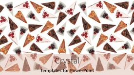  Presentation with pies - Theme enhanced with horizontal pattern of different pies and cheesecakes with berries isolated over white background and a coral colored foreground