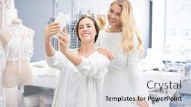  Presentation with women making - Slide set consisting of horizontal-portrait-of-two-caucasian background and a light gray colored foreground