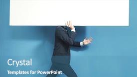  Presentation with white blank notebook silver - Cool new PPT layouts with horizontal poster - happy handsome businessman holding white backdrop and a  colored foreground